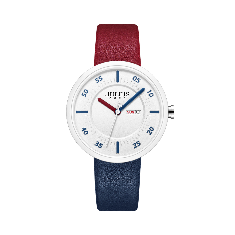 นาฬิกา Julius JA-1492 F สายหนัง สีแดง-น้ำเงิน